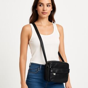 Women’s Black Genuine Leather Crossbody Bag Vacation Travel Ready Casual Cruise